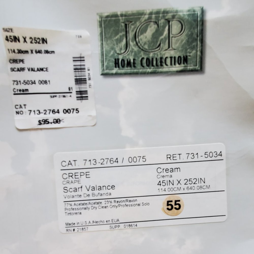 Cream Crape Scarf Valance 45 x 252"